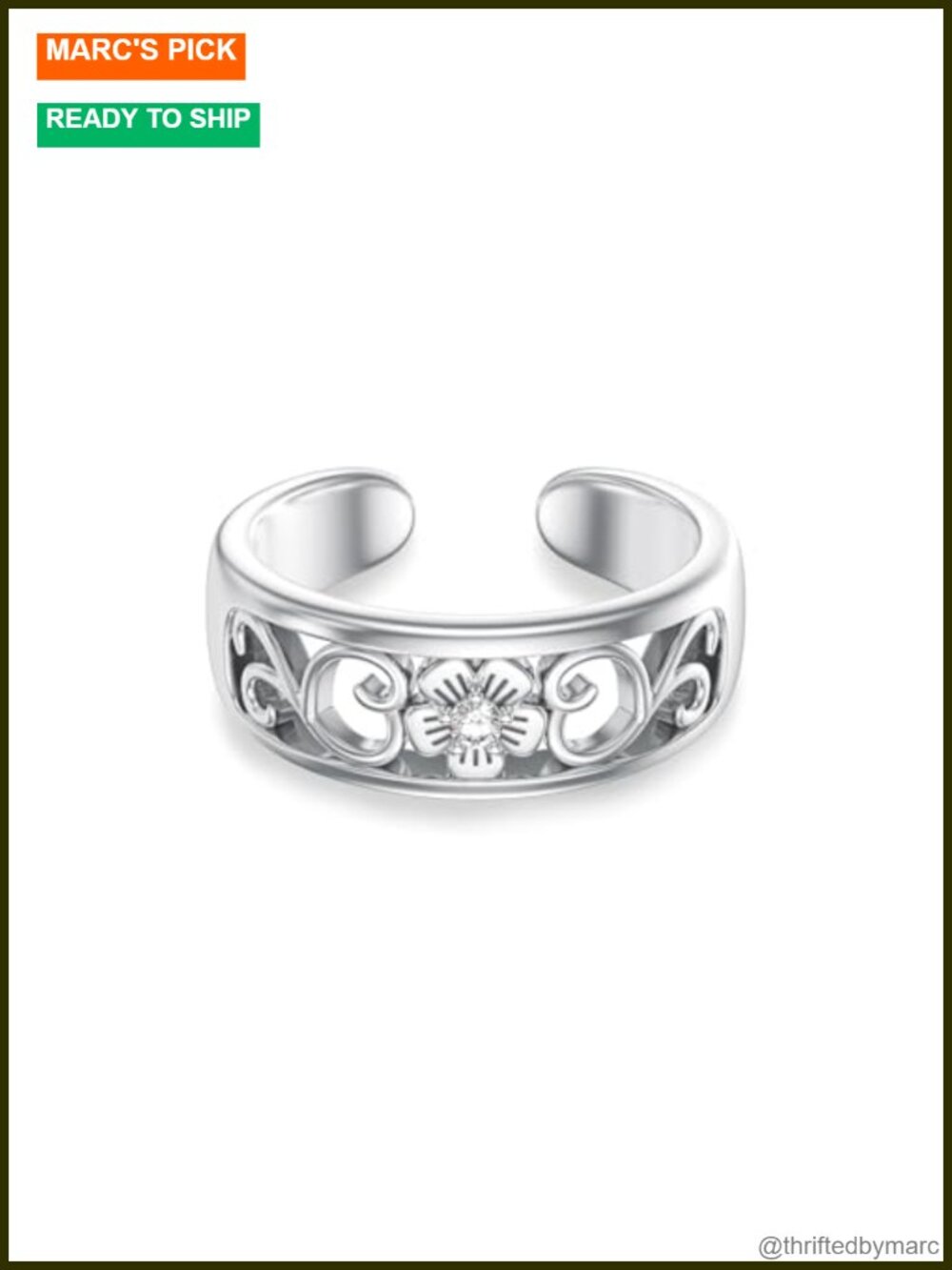 925 Sterling Silver Adjustable Toe Ring with Lab Grown Diamond Flower Jewelry